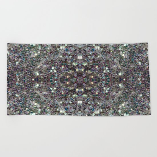 Sparkly colourful silver mosaic mandala Beach Towel