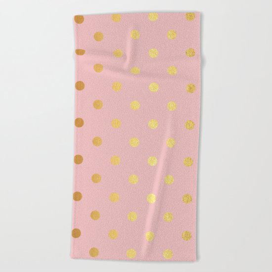Gold polka dots on rosegold backround - Luxury pink pattern Beach Towel