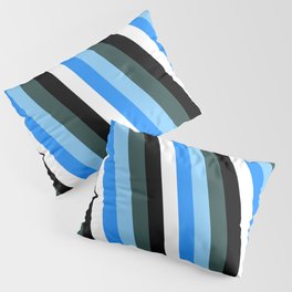 [ Thumbnail: Dark Slate Gray, Light Sky Blue, Blue, White, and Black Colored Lines Pattern Pillow Sham ]