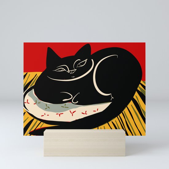 Black Cat On A Striped Cushion Mini Art Print By Chemlaura Society6