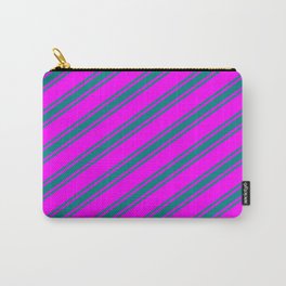 [ Thumbnail: Fuchsia and Teal Colored Stripes Pattern Carry-All Pouch ]