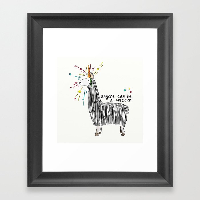 Anyone can be a unicorn...all you need is some creativity. Or a carrot if you're actually a llama. Framed Art Print