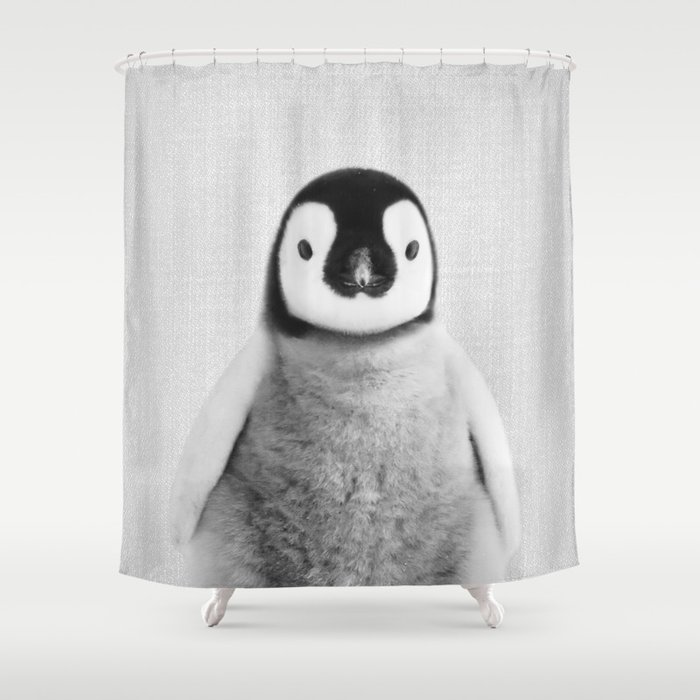Baby Penguin - Black & White Shower Curtain