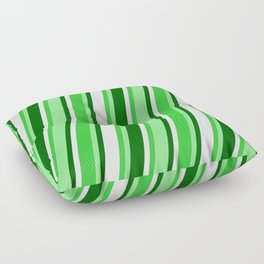 [ Thumbnail: Lime Green, Light Green, Dark Green, and White Colored Pattern of Stripes Floor Pillow ]