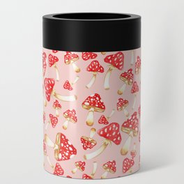 Watercolor Mushrooms on Pink Can Cooler