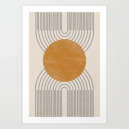 Minimal Line, Arch, Gold Sun Art Print