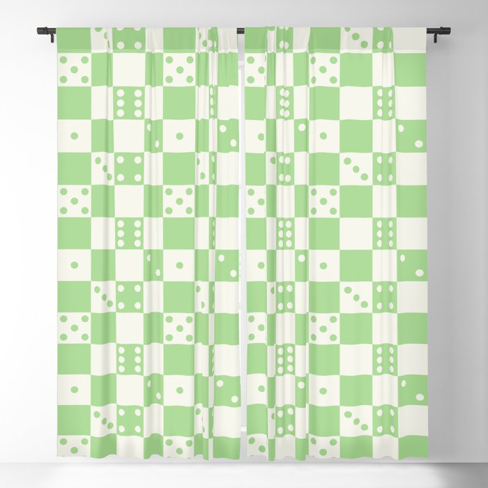 Checkered Dice Pattern (Creamy Milk & Spring Green Color Palette) Blackout Curtain