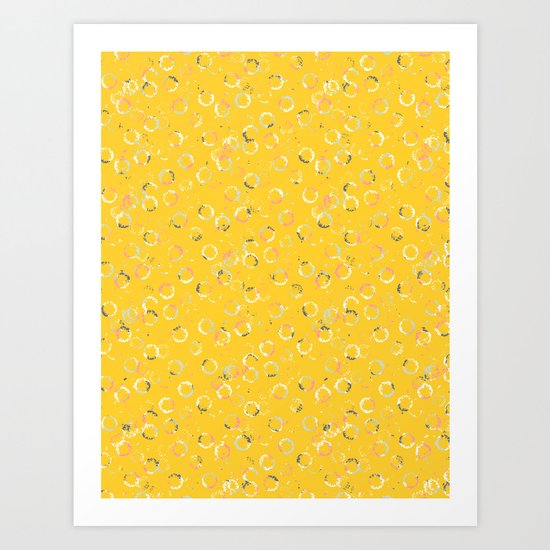 Polka Dots Stamps on Vivid Yellow Art Print