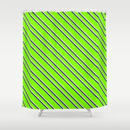 [ Thumbnail: Chartreuse, Bisque & Dark Blue Colored Lined/Striped Pattern Shower Curtain ]