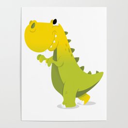 Happy Cartoon Green T-Rex Dinosaur Poster