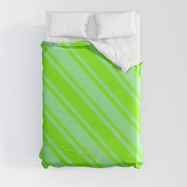 [ Thumbnail: Chartreuse and Green Colored Lines/Stripes Pattern Duvet Cover ]
