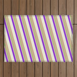 [ Thumbnail: Eye-catching Lime, Light Pink, Purple, Beige & Tan Colored Stripes Pattern Outdoor Rug ]