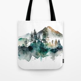 Forest Trees Mountains Nature Watercolor Tote Bag