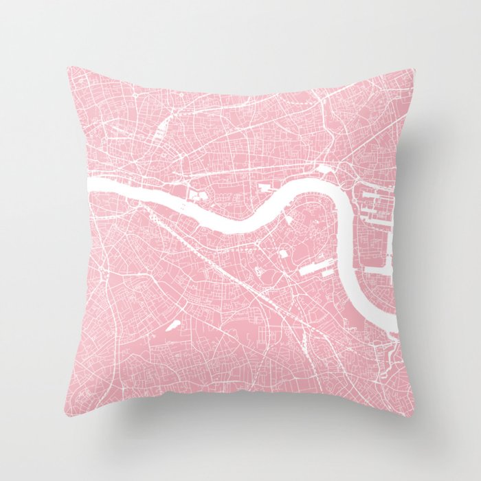 London, UK, City Map - Pink Throw Pillow