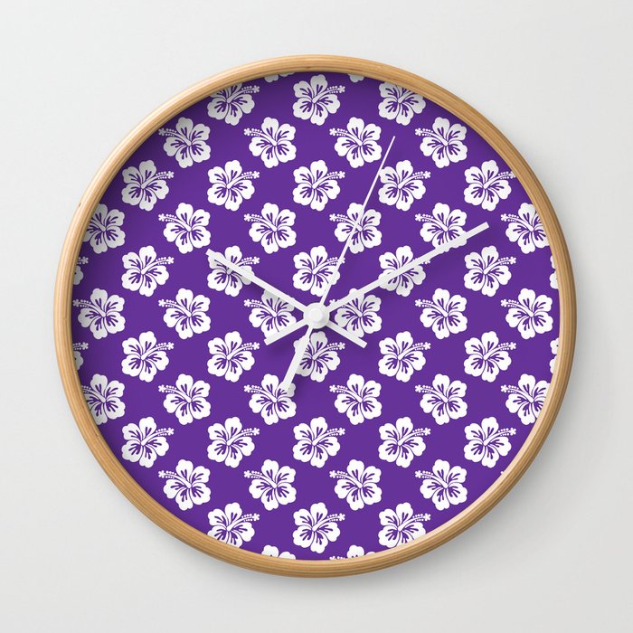 Pretty Purple and White Hibiscus Pattern Wall Clock