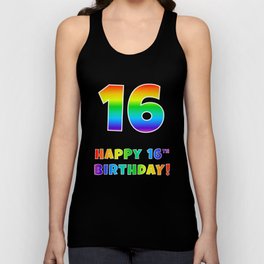 [ Thumbnail: HAPPY 16TH BIRTHDAY - Multicolored Rainbow Spectrum Gradient Tank Top ]