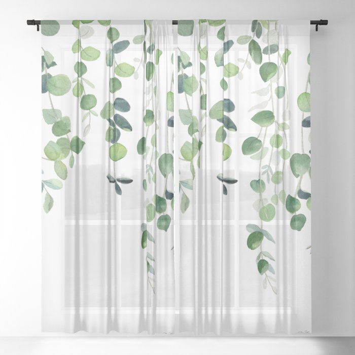 Eucalyptus Watercolor 2 Sheer Curtain, Patterned Sheer Curtains Australia
