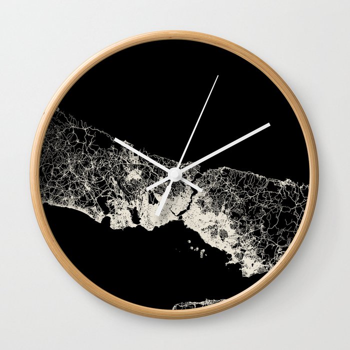 Istanbul, Turkey - Black and White City Map - Aesthetic Wall Clock