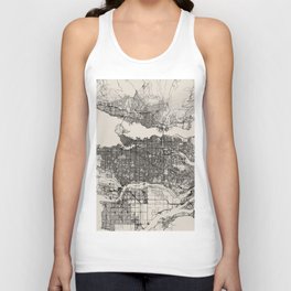 Vancouver, Canada - Black and White City Map - Aesthetic Unisex Tank Top