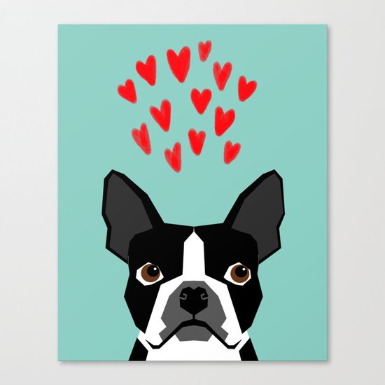 Boston Terrier - Hearts, Cute Funny Dog Cute Valentines Dog, Pet, Cute, Animal, Dog Love, Canvas Print