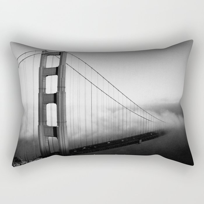 Golden Gate Bridge | Black and White San Francisco Landmark Photography Shot From Marin Headlands Rectangular Pillow