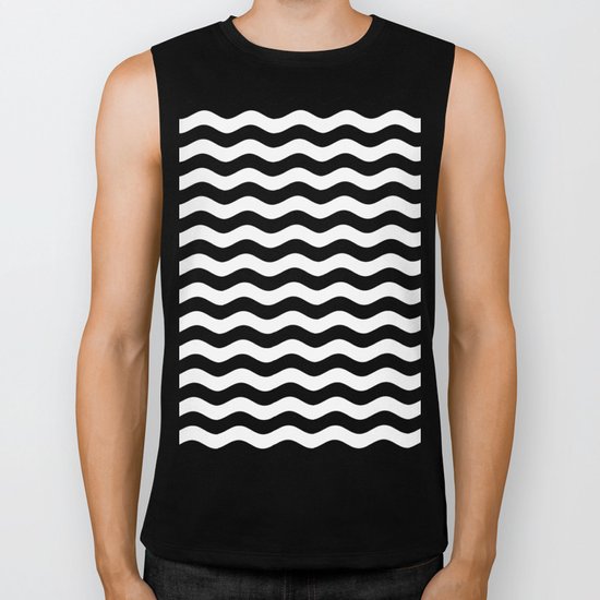 Wavy Stripes (Black/White) Biker Tank