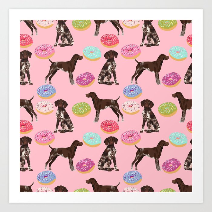 German Shorthair Pointer pink donuts dog breed art work pet portrait dog art furry fur baby Art Print