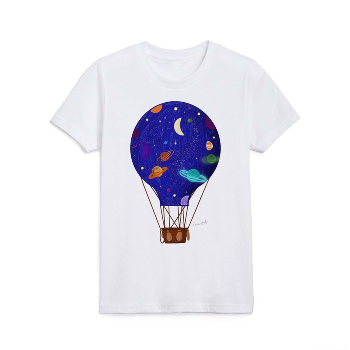 Hot air balloon galaxy- white/ transparent background Kids T Shirt