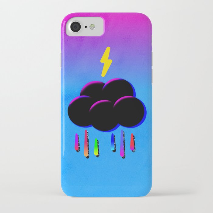rainbow raindrops black rainbow cloud iPhone Case