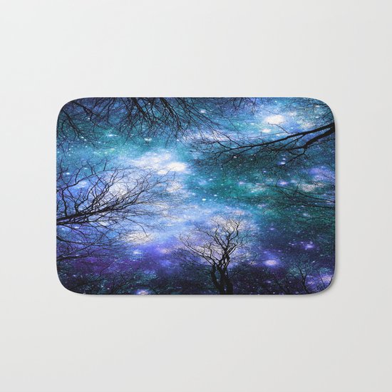 Black Trees Teal Violet Space Bath Mat