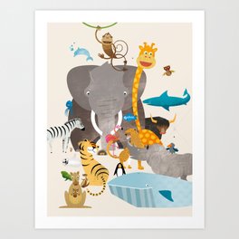 Kids Room Animals – Illustration for the sleeping room of girls and boys Art Print