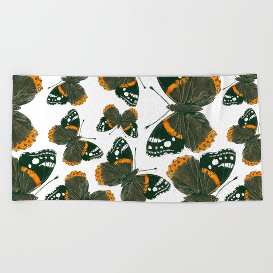 Red admiral butterfly pattern Beach Towel