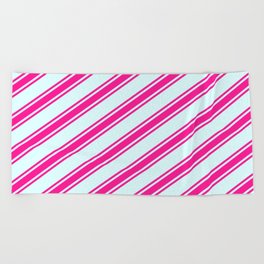 [ Thumbnail: Light Cyan and Deep Pink Colored Stripes/Lines Pattern Beach Towel ]