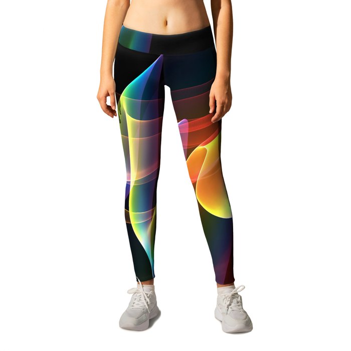 Northern Lights, Abstract Fractal Rainbow Aurora Leggings by Diane