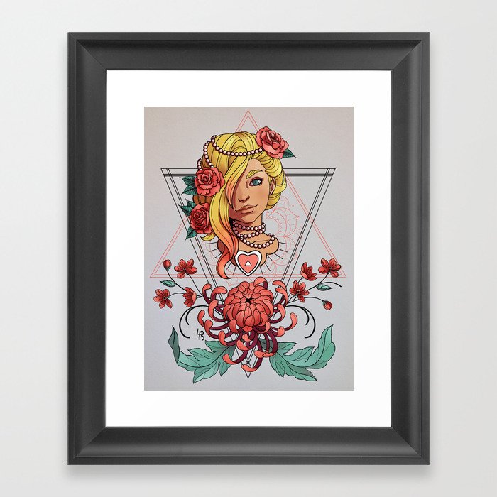 Portrait & Chrysanthemum (pink) Framed Art Print