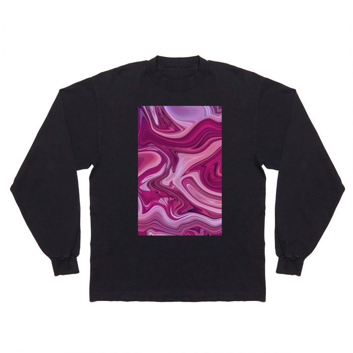 Abstract Magenta Pink Burgundy Lilac Liquid Marble Long Sleeve T Shirt