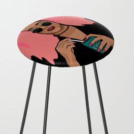 Woman with pink hair, sunglasses and piercings stirring coffee Counter Stool
