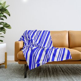 [ Thumbnail: Blue & White Colored Striped/Lined Pattern Throw Blanket ]
