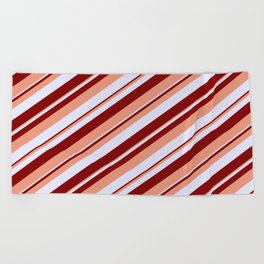 [ Thumbnail: Lavender, Maroon, and Dark Salmon Colored Striped/Lined Pattern Beach Towel ]