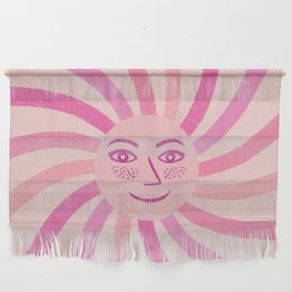 Retro Happy Sun Face Pink Wall Hanging