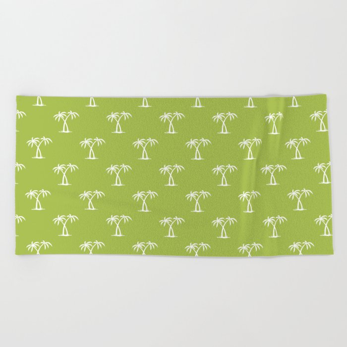 Light Green And White Palm Trees Pattern Beach Towel