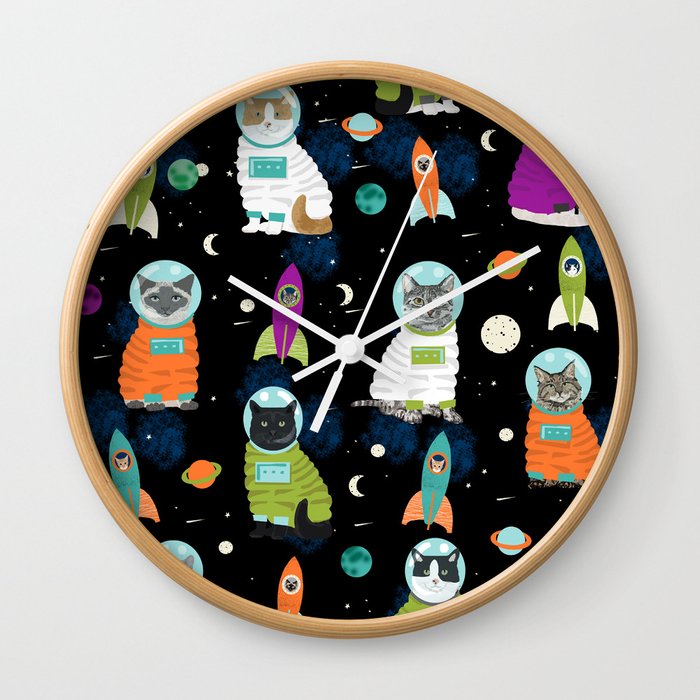 Space Cats pet portraits cute cat gifts cat lady outer space cadet rockets Wall Clock by petfriendly