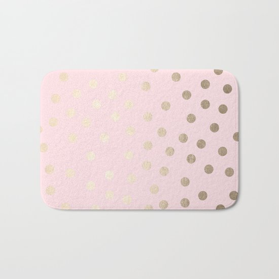 Dots White Gold Sands on Flamingo Pink Bath Mat