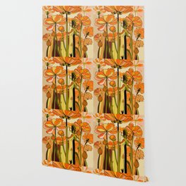 70s, Orange California poppies, mid century, 70s retro, flowers Wallpaper