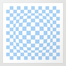 Distorted Checkerboard Pattern, Baby Blue and White Art Print