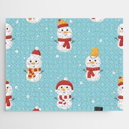 Christmas Seamless Pattern with Snowman Winter on Blue Background 01 Jigsaw Puzzle