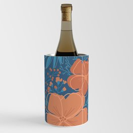Tropical Flowers and Leaves Botanical in Terracotta Burnt Orange and Turquoise Teal Blue Wine Chiller