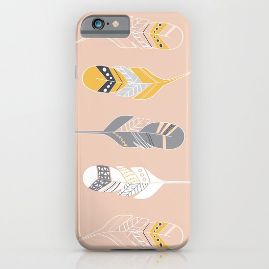 Multi Colored Feathers in Peach iPhone & iPod Case