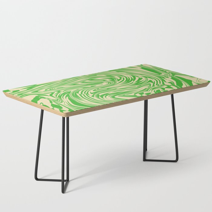 Psychedelic Warped Marble Wavy Checkerboard in Green and Cream Coffee Table