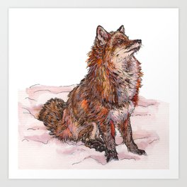 Fox in snow Art Print